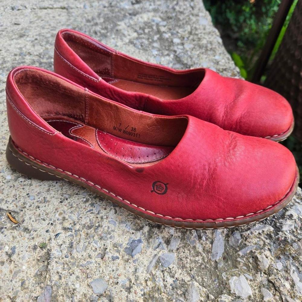 born red leather clogs, Size US 7 slip ons
